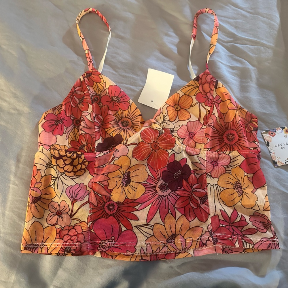 Floral Pink and Orange Women's Top